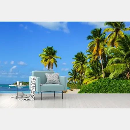 Papier peint escapade tropicale sur une plage de cocotiers – Wallnifity®