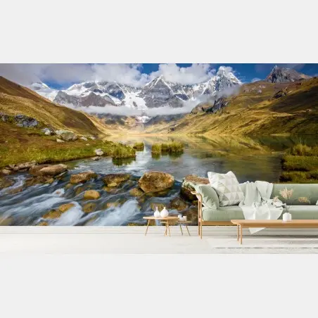 Papier peint reflets des sommets dans le lac alpin – Wallnifity®
