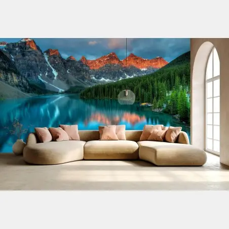 Papier peint aube dorée sur le lac Moraine, parc national de Banff – Wallnifity®