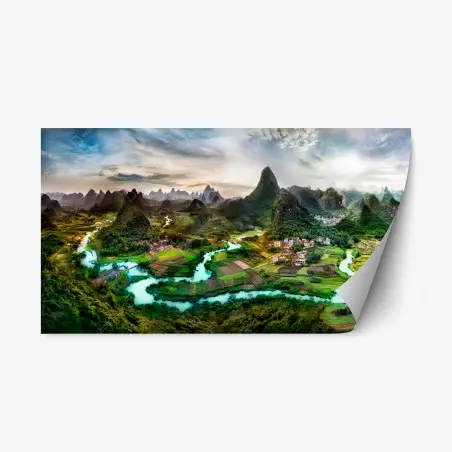 Sticker repositionnable paysage karstique avec rivière émeraude – Wallnifity®