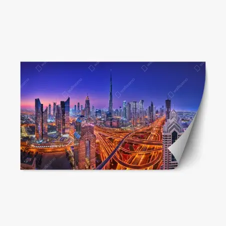 Sticker repositionnable panorama nocturne de Dubaï – Wallnifity®