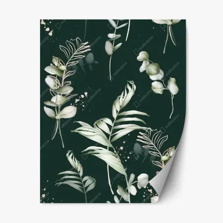 Sticker repositionnable motif eucalyptus doré sur fond vert profond – Wallnifity®