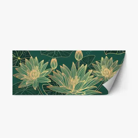 Sticker repositionnable lotus dorés sur fond vert élégant – Wallnifity®
