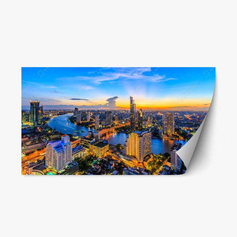Sticker repositionnable panorama urbain au coucher de soleil sur Bangkok – Wallnifity®