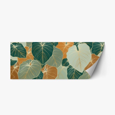 Sticker repositionnable motif de feuilles dorées vertes et ocres – Wallnifity®