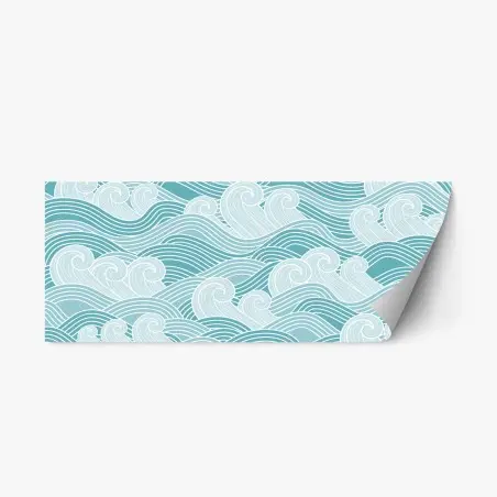 Sticker repositionnable océan stylisé en vagues turquoises – Wallnifity®