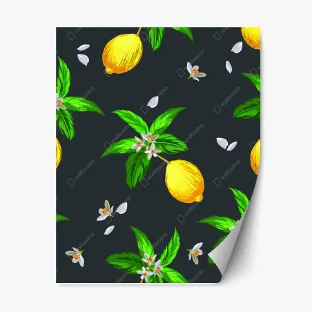 Sticker repositionnable motif citronné tropical sur fond sombre – Wallnifity®
