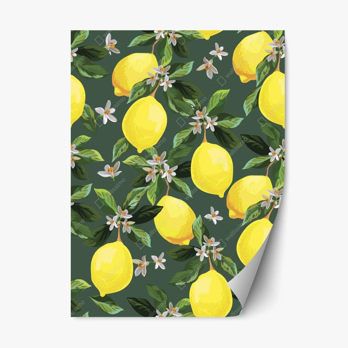 Sticker repositionnable motif citrons et fleurs sur fond vert – Wallnifity® Sticker repositionnable motif citrons et fleurs sur fond vert – Wallnifity®