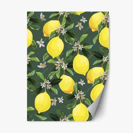 Sticker repositionnable motif citrons et fleurs sur fond vert – Wallnifity®