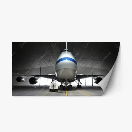 Sticker repositionnable face avant d'un gros-porteur dans un hangar – Wallnifity®