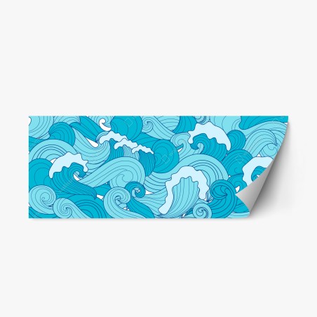 Sticker repositionnable vagues stylisées en nuances de bleu – Wallnifity®