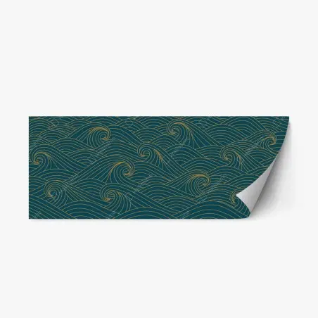 Sticker repositionnable motif de vagues dorées sur fond bleu canard – Wallnifity®