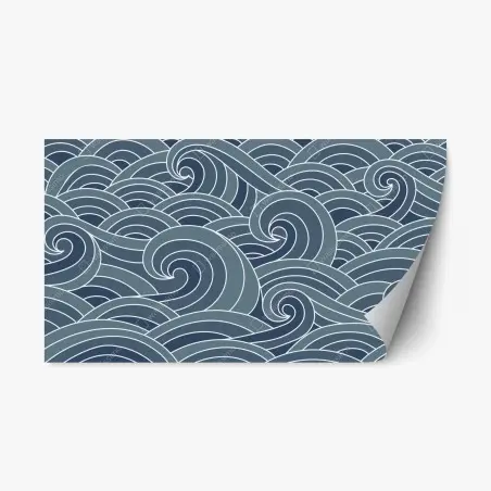 Sticker repositionnable vagues stylisées japonaises bleu-gris – Wallnifity®