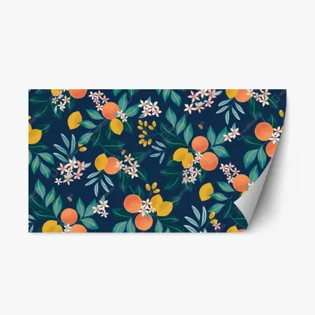Sticker repositionnable motif botanique d'agrumes sur fond bleu profond – Wallnifity®