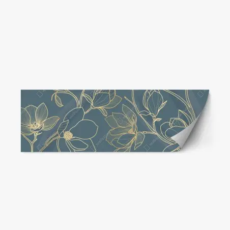 Sticker repositionnable motif floral doré sur fond bleu-gris – Wallnifity®
