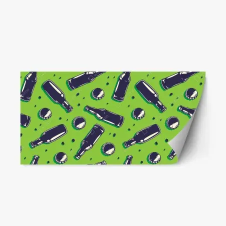 Sticker repositionnable motif bouteilles et capsules sur fond vert – Wallnifity®