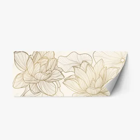Sticker repositionnable fleurs de lotus dorées sur fond beige – Wallnifity®