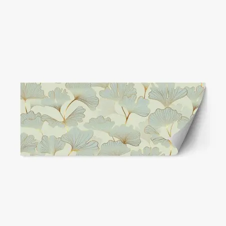 Sticker repositionnable motif feuilles de ginkgo dorées sur fond pastel – Wallnifity®
