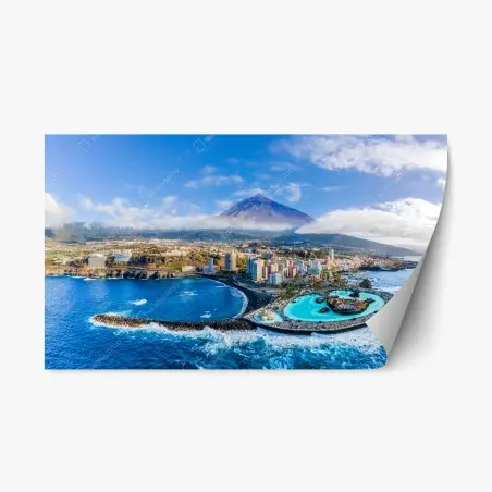 Sticker repositionnable panorama côtier au pied du volcan – Wallnifity®