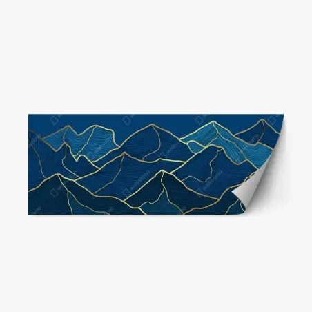 Sticker repositionnable paysage de montagnes aux lignes dorées – Wallnifity®