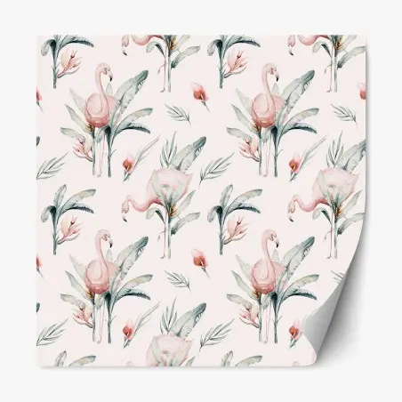 Sticker repositionnable motif tropical de flamants roses aquarelle – Wallnifity®