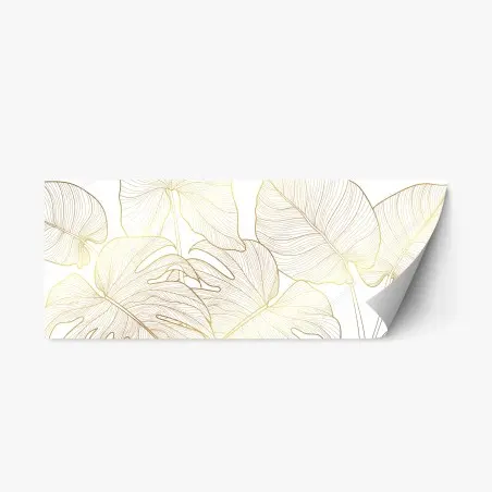 Sticker repositionnable feuilles tropicales dorées sur fond blanc – Wallnifity®