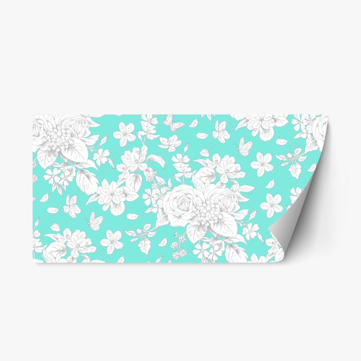 Sticker repositionnable motif floral délicat sur fond turquoise – Wallnifity®