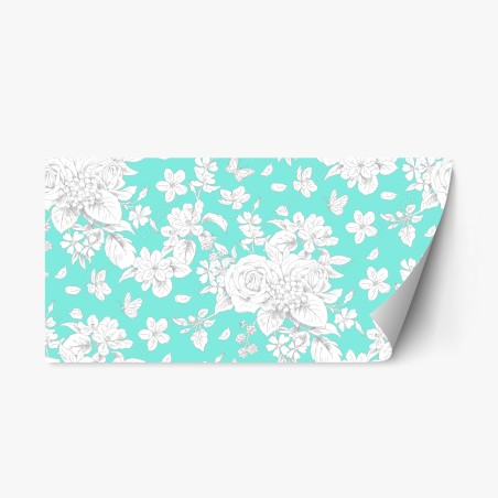 Sticker repositionnable motif floral délicat sur fond turquoise – Wallnifity®