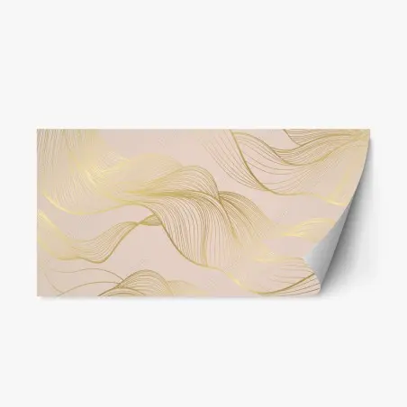 Sticker repositionnable vagues dorées sur fond beige poudré – Wallnifity®