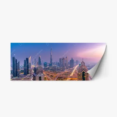 Sticker repositionnable panorama urbain de Dubaï au crépuscule – Wallnifity®