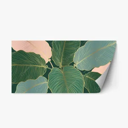 Sticker repositionnable feuillage tropical doré et pastel – Wallnifity®