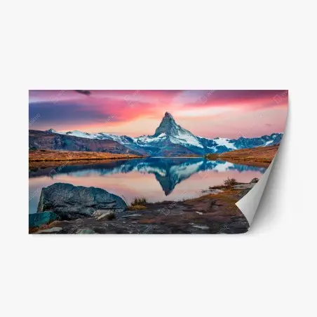 Sticker repositionnable lever matinal sur le lac Stellisee et le Cervin – Wallnifity®