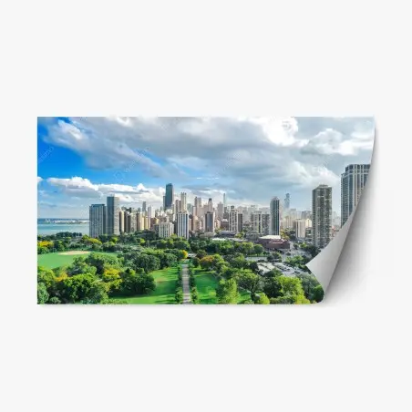 Sticker repositionnable panorama urbain de Chicago au bord du lac – Wallnifity®