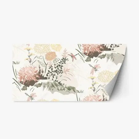 Sticker repositionnable motif floral délicat aux libellules – Wallnifity®