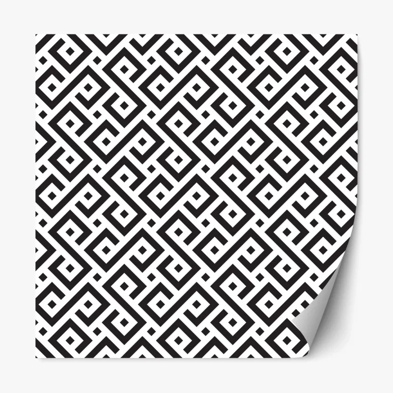 Sticker repositionnable motif méandre géométrique noir et blanc pour décoration murale – Wallnifity®