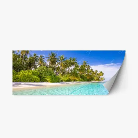 Sticker repositionnable plage tropicale au sable blanc et eau turquoise – Wallnifity®