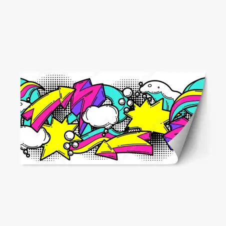 Sticker repositionnable motif pop art coloré avec flèches et étoiles – Wallnifity®