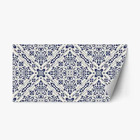 Sticker repositionnable motif damassé bleu marine sur fond crème – Wallnifity®