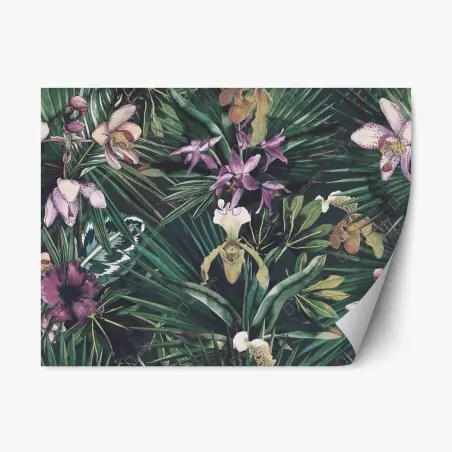 Sticker repositionnable paradis tropical aux orchidées aquarellées – Wallnifity®