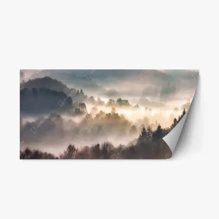Sticker repositionnable brume matinale sur la forêt – Wallnifity®