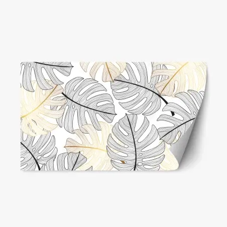 Sticker repositionnable motif feuilles de monstera noir et doré – Wallnifity®