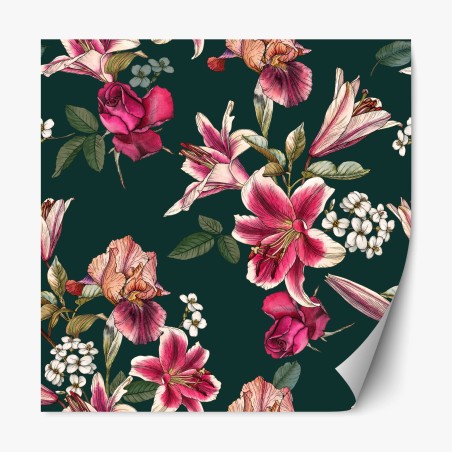 Sticker repositionnable motif floral élégant sur fond vert profond – Wallnifity®