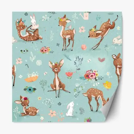 Sticker repositionnable douce forêt de faons et lapins – Wallnifity®