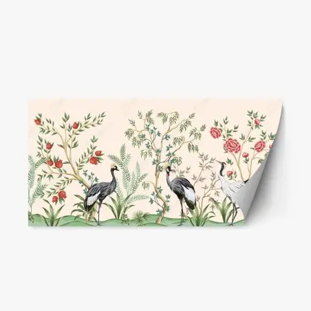 Sticker repositionnable scène botanique aux grues élégantes – Wallnifity®