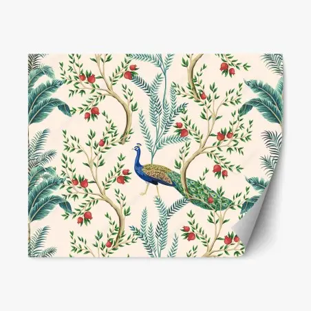 Sticker repositionnable motif paon et grenades dans un décor botanique – Wallnifity®