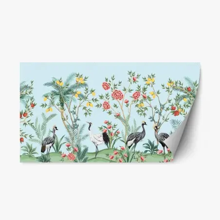 Sticker repositionnable jardin tropical aux grues élégantes – Wallnifity®