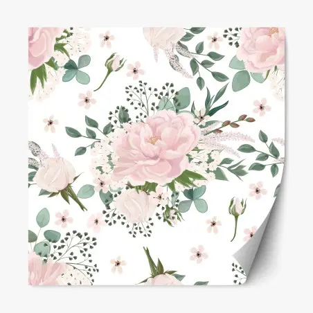 Sticker repositionnable bouquet pastel de pivoines et eucalyptus – Wallnifity®