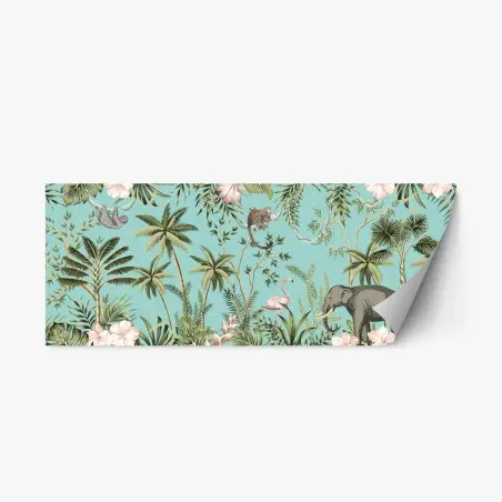 Sticker repositionnable jungle tropical vintage sur fond bleu – Wallnifity®
