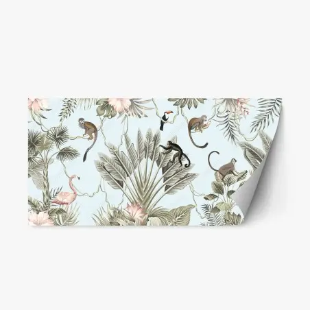 Sticker repositionnable motif de jungle tropicale en tons pastel – Wallnifity®