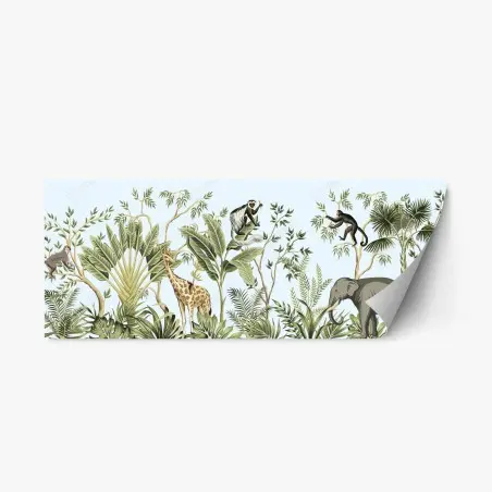 Sticker repositionnable scène de jungle tropicale illustrée – Wallnifity®